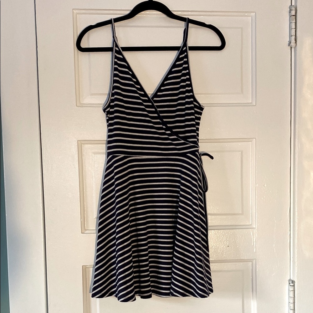Striped Navy and White Mini Wrap Dress